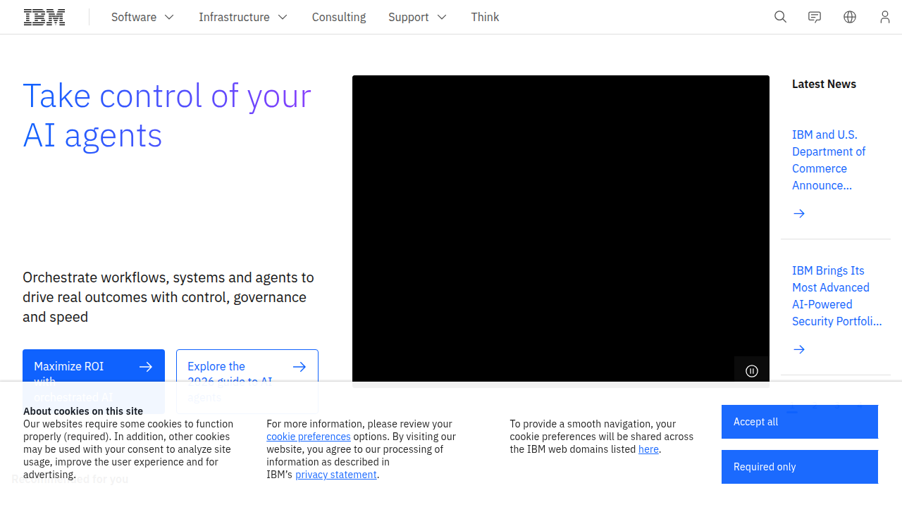 Screenshot of the IBM homepage, representing a leading technology company's perspective on artificial intelligence.