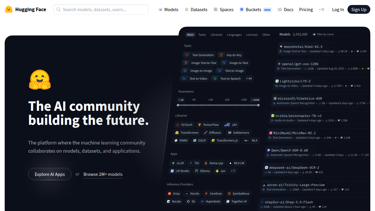 Discover Hugging Face, a leading platform for open-source machine learning models and datasets, including generative AI.