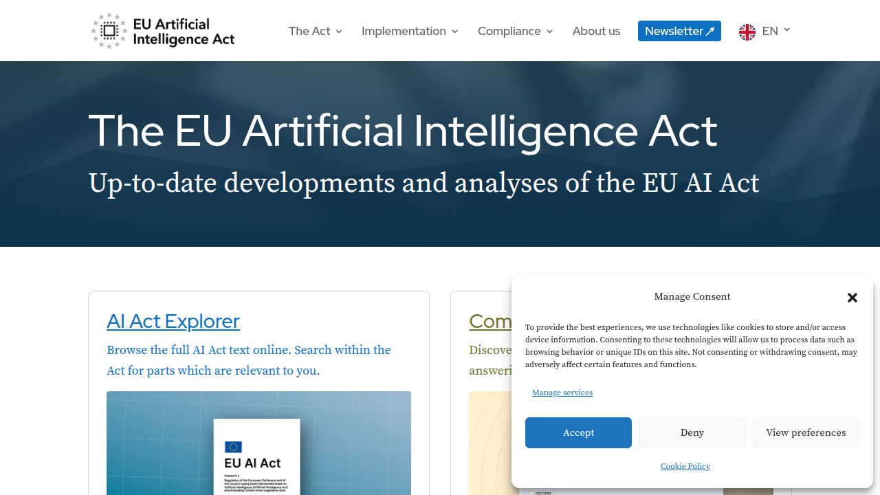 The official website for the EU AI Act, outlining the regulatory framework for artificial intelligence in Europe.