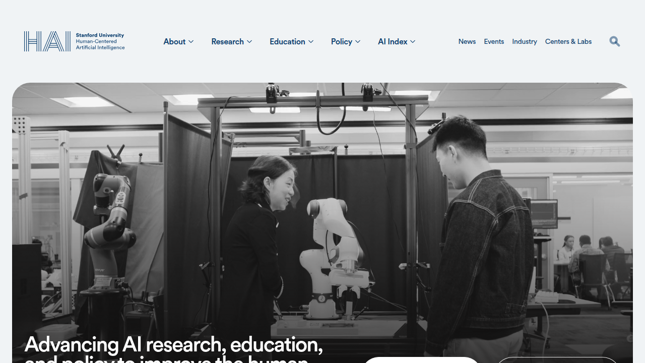 The official homepage for Stanford Human-Centered AI, offering reports and insights into AI's current state and future.