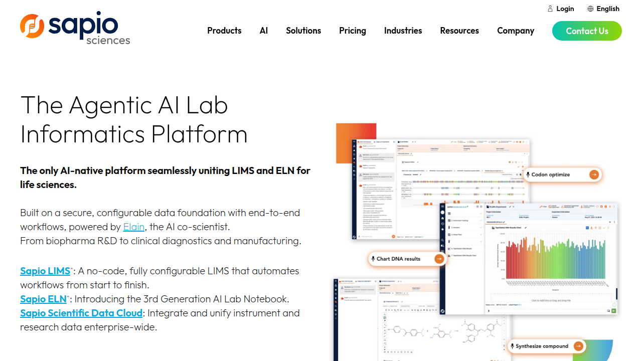 Explore Sapio Sciences, a platform offering solutions for streamlining research and experiment planning with AI.