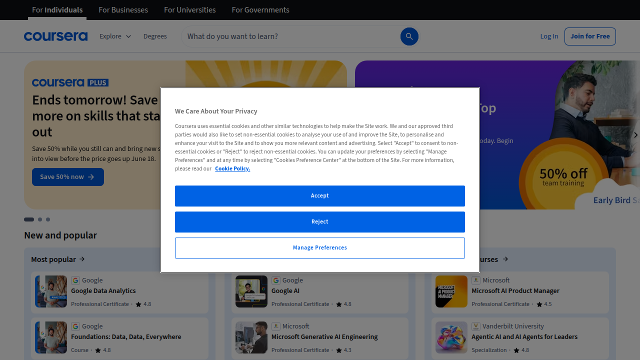 Coursera partners with top universities to offer a wide range of AI and machine learning specializations.