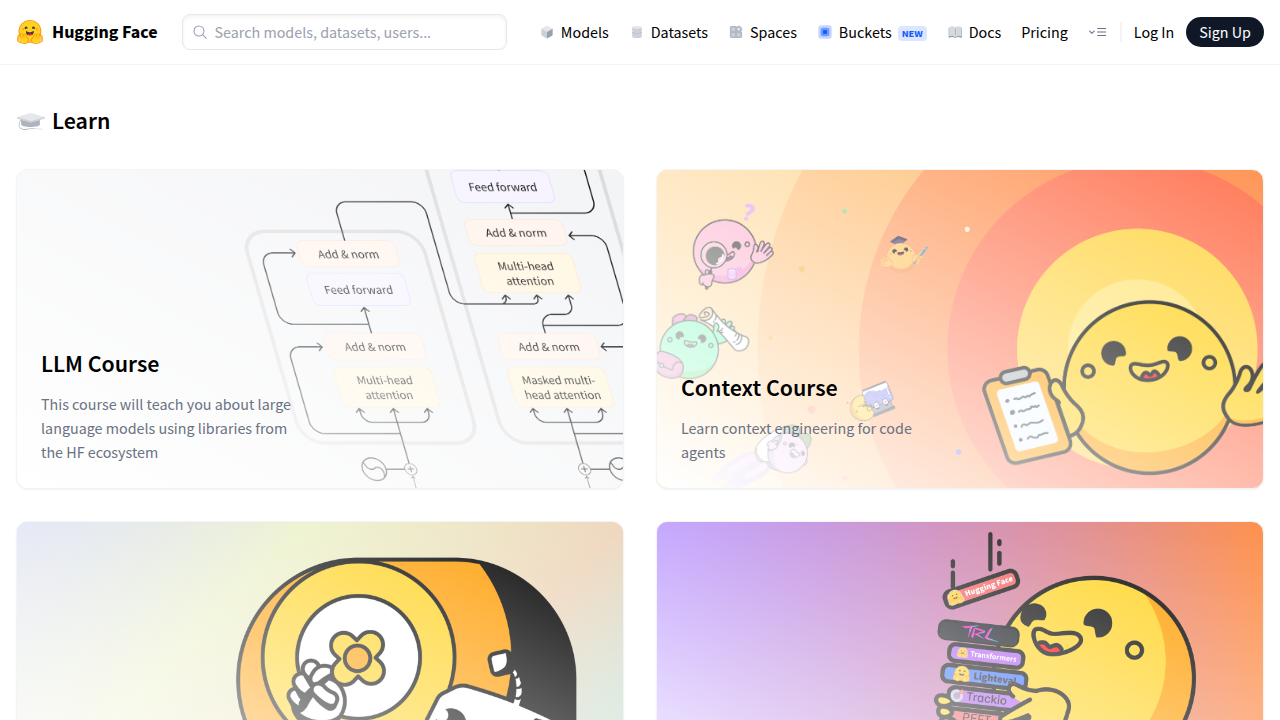 The main page for Hugging Face's free and open-source NLP Course, offering practical, hands-on learning for transformers.