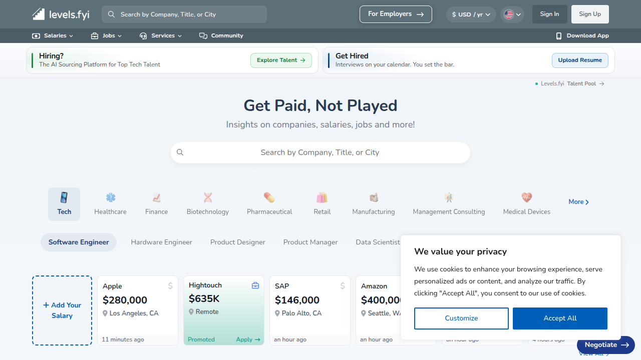 Levels.fyi provides detailed compensation data for tech roles, essential for negotiating generative AI salaries.