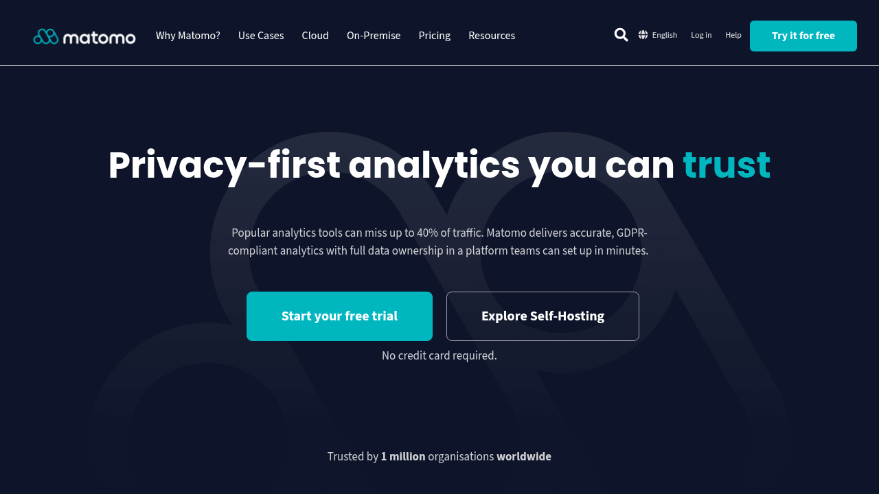 Screenshot of Matomo's homepage, a web analytics platform often referenced in discussions about data tools.