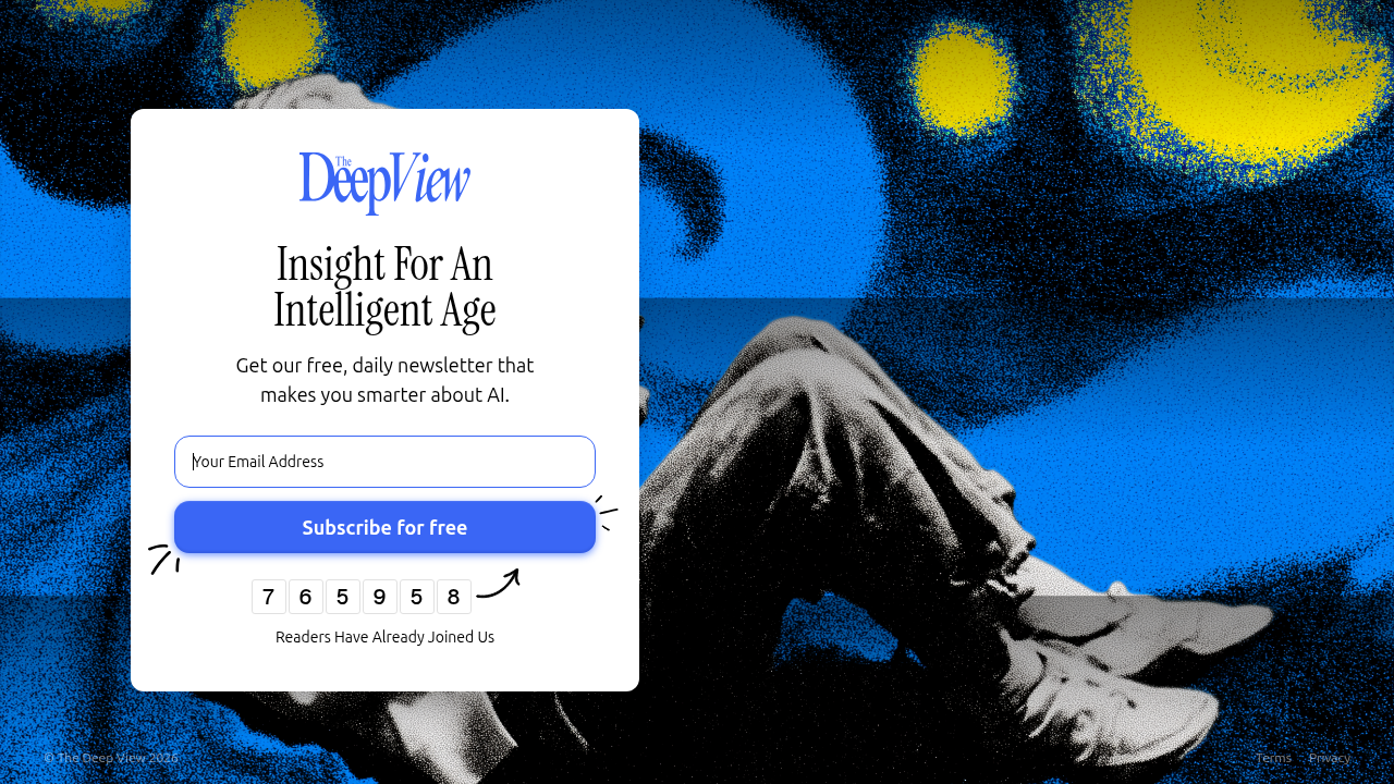 A screenshot of The Deep View's newsletter subscription page, offering insights into AI trends.