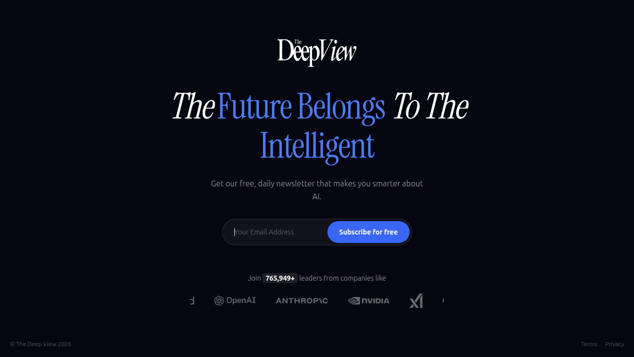 Screenshot of The Deep View newsletter subscription page, offering daily AI updates to stay informed.
