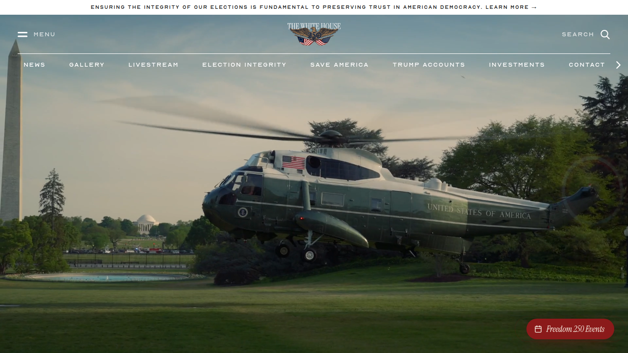 Screenshot of The White House website, related to national policy framework for Artificial Intelligence.