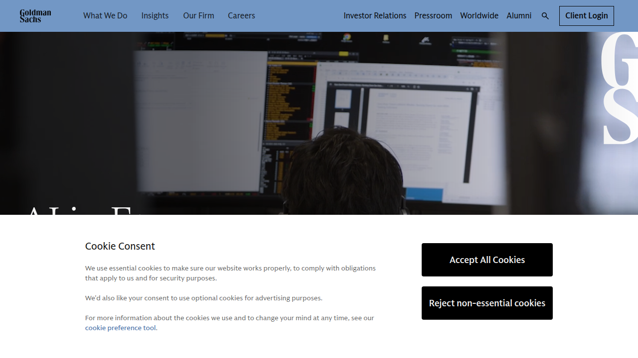Homepage of Goldman Sachs, a global financial institution.