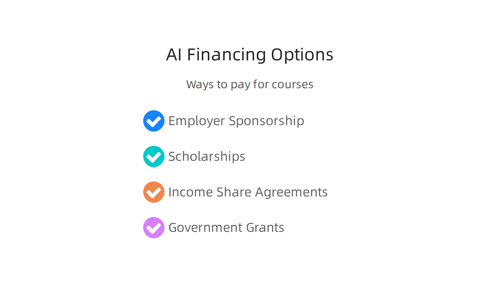 Various ways individuals can fund their AI and machine learning education, making it more accessible.